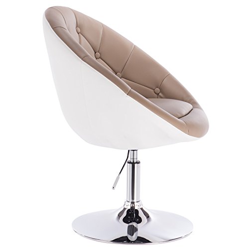 WOLTU 1x Taburete de Bar Acero Cromado Piel Sintética Taburete Bajo Silla de Bar Taburete Conferencia Taburete Peluquería Taburete Oficina Caqui+Blanco BH41kkw-1