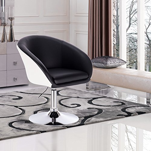 WOLTU 1x Taburete de Bar Altura Ajustable Acero Cromado, Cuero Sintético Taburete bajo Sillas Bar Taburete Peluquería Silla de Escritorio Negro+Blanco BH10szw-1