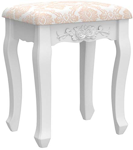 WOLTU Taburete de Maquillaje Taburete Tapizado Taburete Rústico Taburete de Madera MDF para Tocador Diseño Barroco Pintado Blanco MB6011