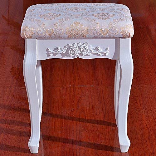 WOLTU Taburete de Maquillaje Taburete Tapizado Taburete Rústico Taburete de Madera MDF para Tocador Diseño Barroco Pintado Blanco MB6011