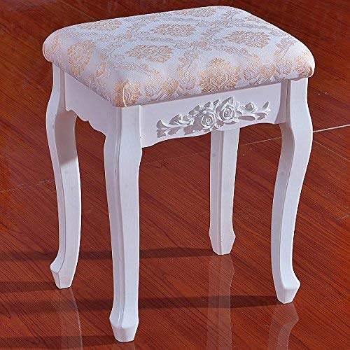 WOLTU Taburete de Maquillaje Taburete Tapizado Taburete Rústico Taburete de Madera MDF para Tocador Diseño Barroco Pintado Blanco MB6011
