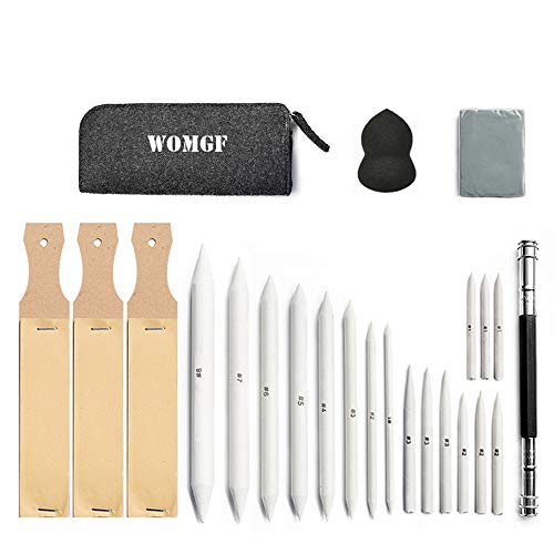 WOMGF 24 PCS Lapices De Dibujo Artístico y Difuminos de Papel Set,Papel Blending Stumps de Tamaño Surtido y Tortillions, Tortillones de Papel con