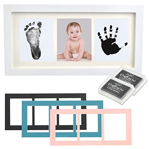 WOWOSS Kit de Marco de Fotos para Manos y Huellas de Bebé, Marco de Madera con Almohadilla de Tinta, Decoración o Regalo de Baby Showe
