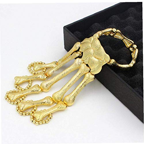 WSJ Pulseras De Halloween Cráneo Pulsera De Dedo Esqueleto Gótico Huesos Brazalete Cadena De Mano De Moda Cráneo Dedos Esqueleto De Metal Pulsera Esclava Anillo De Oro