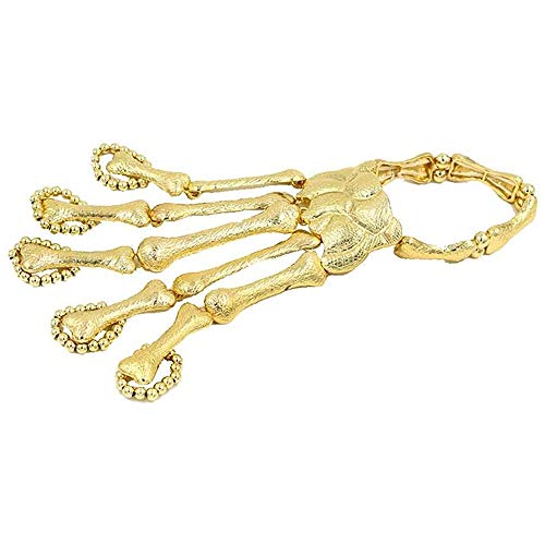 WSJ Pulseras De Halloween Cráneo Pulsera De Dedo Esqueleto Gótico Huesos Brazalete Cadena De Mano De Moda Cráneo Dedos Esqueleto De Metal Pulsera Esclava Anillo De Oro