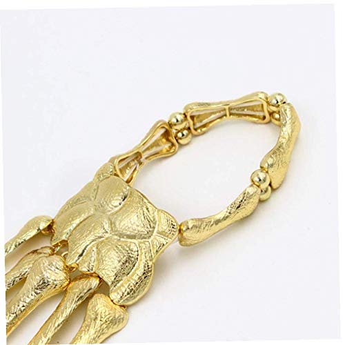WSJ Pulseras De Halloween Cráneo Pulsera De Dedo Esqueleto Gótico Huesos Brazalete Cadena De Mano De Moda Cráneo Dedos Esqueleto De Metal Pulsera Esclava Anillo De Oro