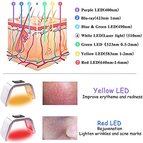 WSN Instrumento de Belleza de luz de Color LED, Máscara de luz de 7 Colores, removedor de Arrugas antiacné portátil, Dispositivo de tonificación Facial, rejuvenecimiento de la Piel, Cuidado Facial