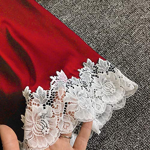 Wtouhe - Pijamas de satén Ropa interior atractiva de las señoras del camisón de las señoras del pecho Vestido de gran tamaño de la honda Vestido del vestido del cordón del satén - para Mujer