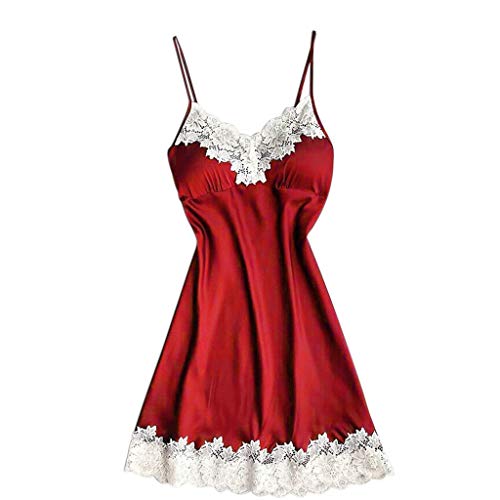 Wtouhe - Pijamas de satén Ropa interior atractiva de las señoras del camisón de las señoras del pecho Vestido de gran tamaño de la honda Vestido del vestido del cordón del satén - para Mujer