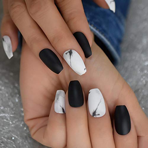 WUXI Mármol mate Uñas postizas decorativas Blanco Negro