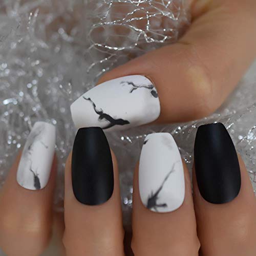 WUXI Mármol mate Uñas postizas decorativas Blanco Negro