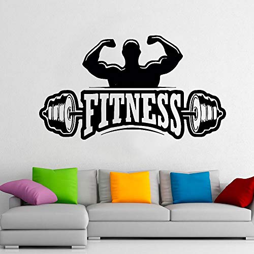 wZUN Calcomanía de Pared con Logotipo de Gimnasio, Barra Deportiva, Ejercicio, Levantamiento de Pesas, Entrenamiento, Gimnasio, decoración, Pegatina de Vinilo 68X38cm