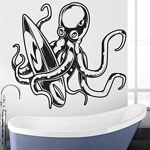 wZUN Etiqueta de la Pared de Dibujos Animados Pulpo Vinilo calcomanía decoración de la habitación de los niños Surf decoración del hogar Tabla de Surf Deportes acuáticos 63X67cm