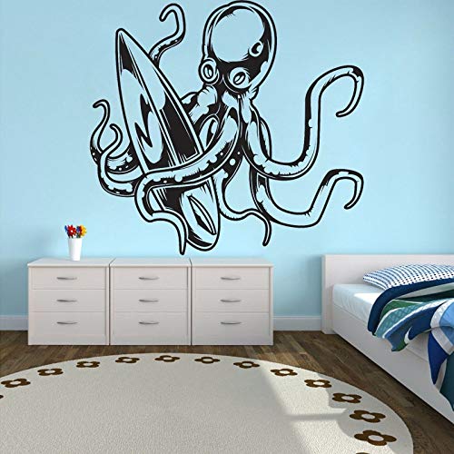 wZUN Etiqueta de la Pared de Dibujos Animados Pulpo Vinilo calcomanía decoración de la habitación de los niños Surf decoración del hogar Tabla de Surf Deportes acuáticos 63X67cm
