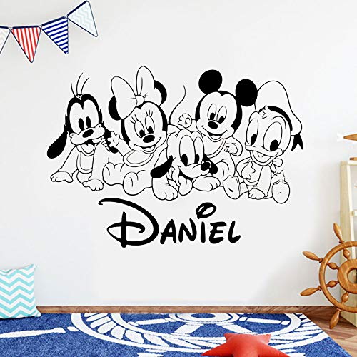 wZUN Nombre Personalizado bebé Vinilo Etiqueta de la Pared decoración del hogar habitación Dormitorio vivero calcomanía patrón de Dibujos Animados 68X48 cm