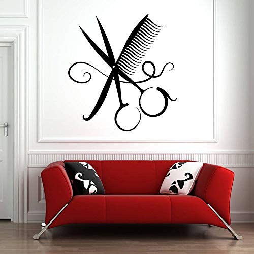 wZUN Peluquería Pegatinas de Pared Peine Tijeras Arte Pegatinas de Pared decoración de Vinilo patrón de barbería Autoadhesivo extraíble 36x38cm