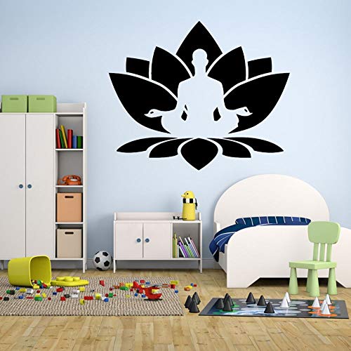 wZUN Personas meditando Lotus Silueta Mural diseño Pegatinas Budista Sala de Estar y Dormitorio decoración extraíble 68X57cm