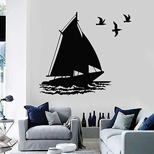 wZUN Velero Pared calcomanía Barco Barco pájaro Gaviota océano Vinilo Pegatina niños Dormitorio guardería decoración 57X63 cm