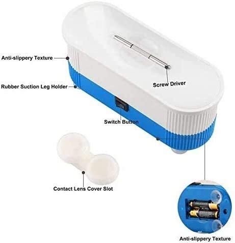 XCJJ Portátil máquina Limpiador ultrasónico 3-en-1 for Lentes de Contacto Lentes Relojes, Anillos, Collares, Monedas, máquinas de Afeitar, dentaduras, peines (Color : Blue)