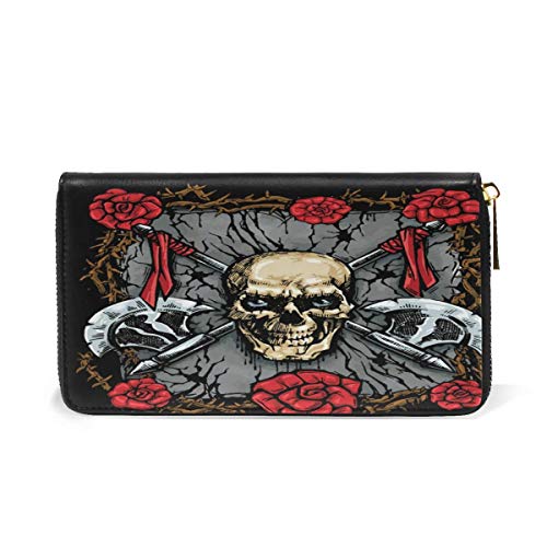 XCNGG Axe and Skull Soporte para Pasaporte de Viaje de Cuero Genuino Cartera de Viaje Funda para Tarjeta Cartera para Mujeres Niñas
