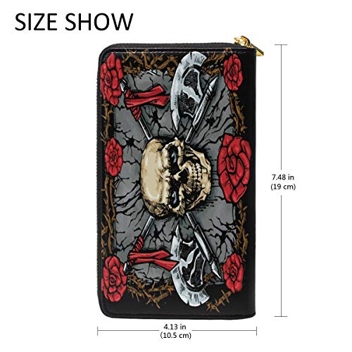 XCNGG Axe and Skull Soporte para Pasaporte de Viaje de Cuero Genuino Cartera de Viaje Funda para Tarjeta Cartera para Mujeres Niñas