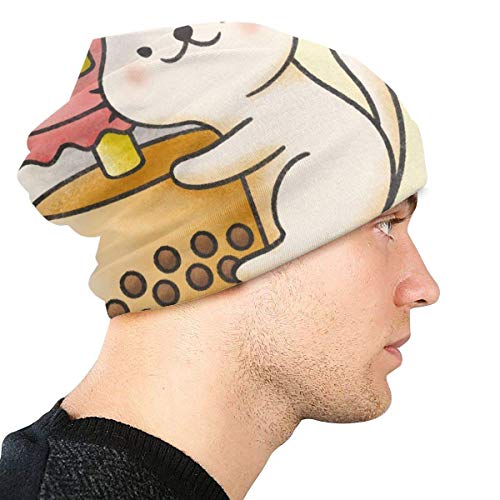 XCNGG Gorro de Punto para Adultos, Gorro con Gorro de Calavera, Gorro de Punto, Lindo Gato Abrazo Burbuja Leche té Negro