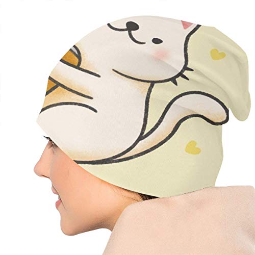 XCNGG Gorro de Punto para Adultos, Gorro con Gorro de Calavera, Gorro de Punto, Lindo Gato Abrazo Burbuja Leche té Negro