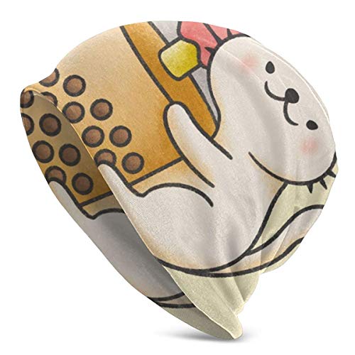 XCNGG Gorro de Punto para Adultos, Gorro con Gorro de Calavera, Gorro de Punto, Lindo Gato Abrazo Burbuja Leche té Negro