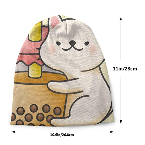 XCNGG Gorro de Punto para Adultos, Gorro con Gorro de Calavera, Gorro de Punto, Lindo Gato Abrazo Burbuja Leche té Negro