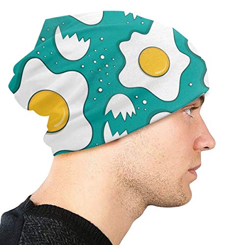XCNGG Gorro de Punto para Adultos, Gorro de Gorro, Gorro de Punto, diseño de patrón de Huevos fritos Negro