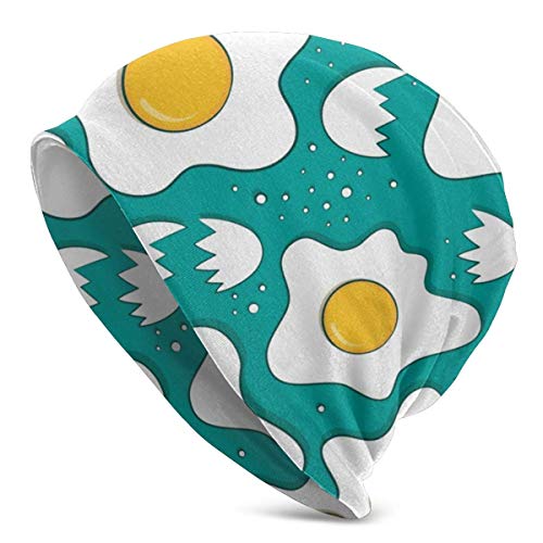 XCNGG Gorro de Punto para Adultos, Gorro de Gorro, Gorro de Punto, diseño de patrón de Huevos fritos Negro