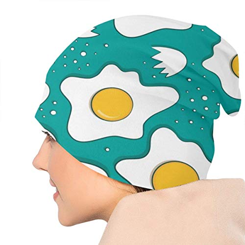 XCNGG Gorro de Punto para Adultos, Gorro de Gorro, Gorro de Punto, diseño de patrón de Huevos fritos Negro