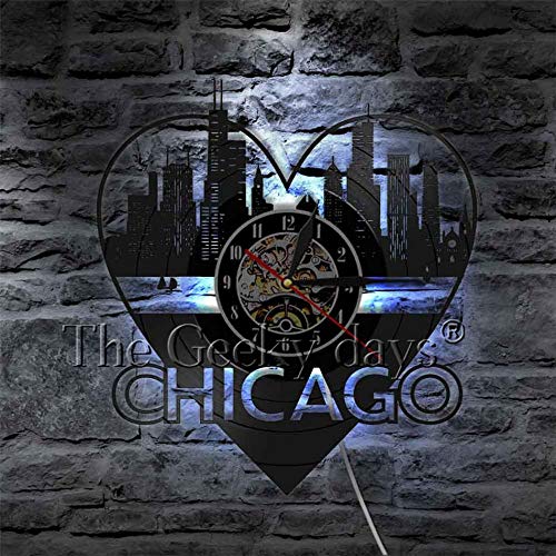 xcvbxcvb American City Chicago Skyline Reloj de Pared 3D Diseño Moderno Reloj de Pared de Vinilo Reloj de Pared 3D Reloj de Pared Hecho a Mano Idea de Regalo de Viaje