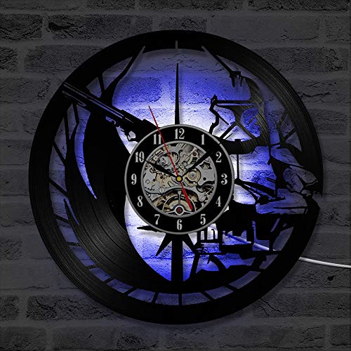 xcvbxcvb Boba Fett Rebel Alliance Reloj de Registro de Vinilo Artista montado en la Pared Decoración del hogar Reloj de Pared con luz LED Colgante Retro Creativo