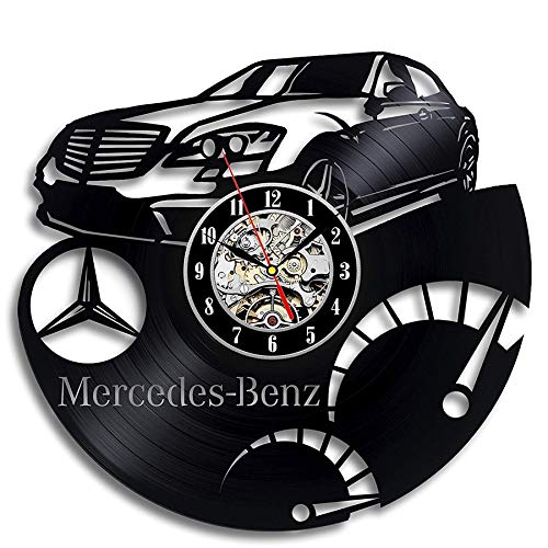 xcvbxcvb Reloj de Pared con Disco de Vinilo, diseño Moderno, Logotipo de Coche, decoración 3D, Logotipo de Pared de Mercedes-Benz, Reloj de Vinilo, Mesa Colgante de Pared, decoración del hogar