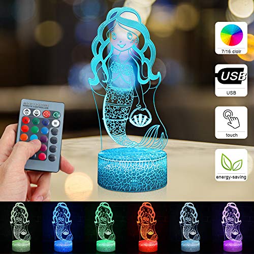 XEUYUTR Mermaid LED Night Light Regalos Mermaid Princess para niñas Niños pequeños Niños Niños Dormitorio Sala de estar Lámpara de luz nocturna Decoración para el hogar Fiesta Niños Juguetes Regalos