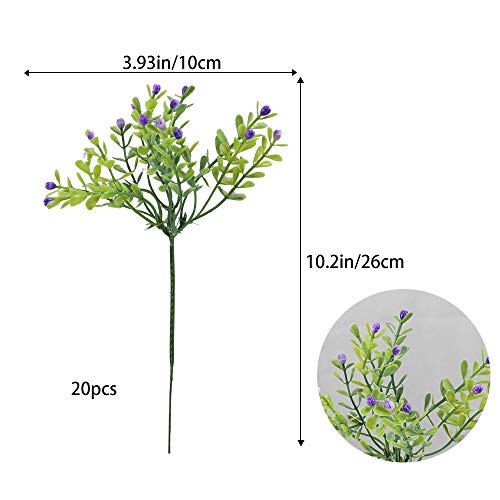 XHXSTORE 2pcs arbustos Artificiales Exterior Interior Flores de plastico Verde Hojas con Flores purpuras Planta artifiical Decorativas para Jarrones Maceta Jardinera Mesa Boda Fiesta Butizo Terraza