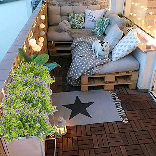 XHXSTORE 2pcs arbustos Artificiales Exterior Interior Flores de plastico Verde Hojas con Flores purpuras Planta artifiical Decorativas para Jarrones Maceta Jardinera Mesa Boda Fiesta Butizo Terraza