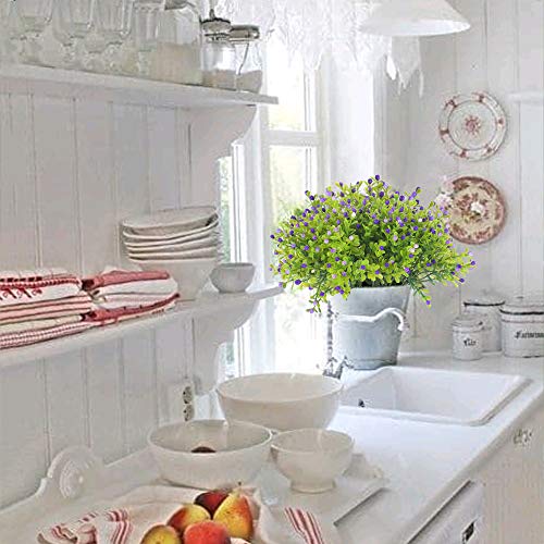 XHXSTORE 2pcs arbustos Artificiales Exterior Interior Flores de plastico Verde Hojas con Flores purpuras Planta artifiical Decorativas para Jarrones Maceta Jardinera Mesa Boda Fiesta Butizo Terraza