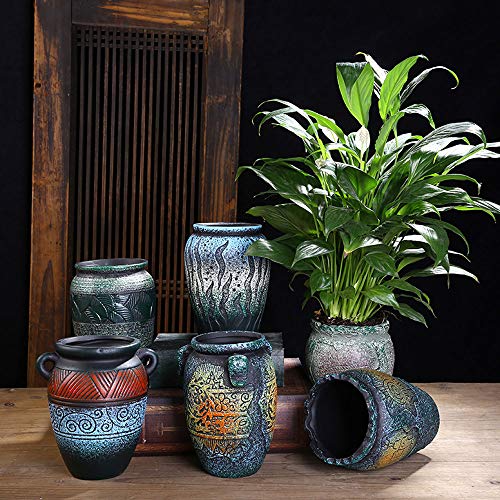 XHZJ Estilo de ollas de cerámica Vintage 6, ollas de condimento, ollas maestras, vasijas de Barro ásperas, Personalidad Creativa, macetas de Flores mediterráneas pequeñas y Medianas