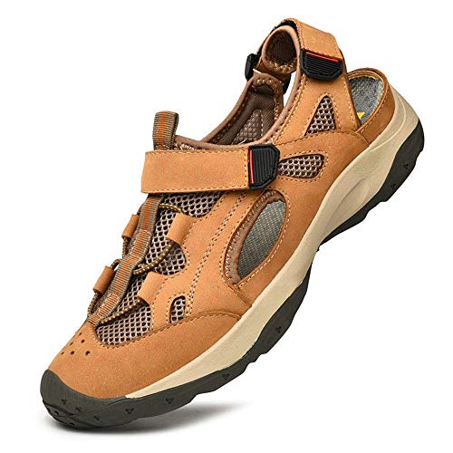 XIANGBAO-Personality Sandalias cómodas para Hombres al Aire Libre Zapatos de Agua Slip on Estilo OX Cuero y Malla Anti-colisión Dedo del pie Encaje decoración de Moda y Casual, Color, Talla 42.5 EU