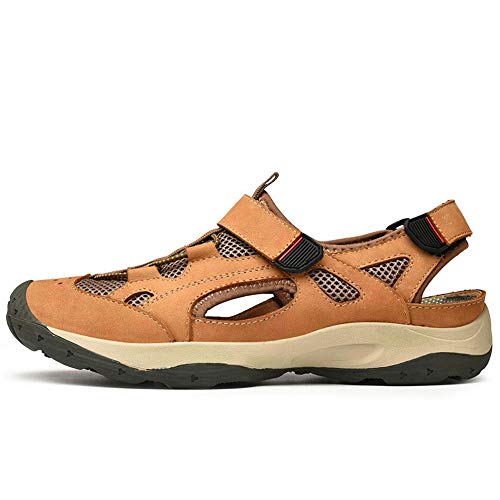 XIANGBAO-Personality Sandalias cómodas para Hombres al Aire Libre Zapatos de Agua Slip on Estilo OX Cuero y Malla Anti-colisión Dedo del pie Encaje decoración de Moda y Casual, Color, Talla 41 EU