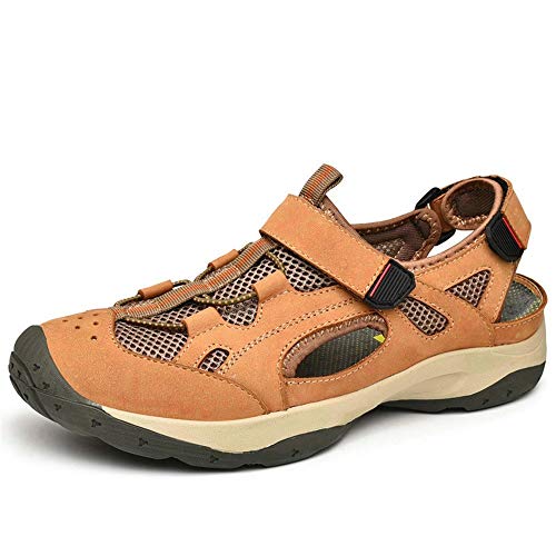 XIANGBAO-Personality Sandalias cómodas para Hombres al Aire Libre Zapatos de Agua Slip on Estilo OX Cuero y Malla Anti-colisión Dedo del pie Encaje decoración de Moda y Casual, Color, Talla 41 EU