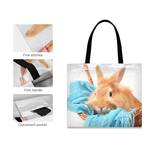 XiangHeFu Conejo de conejito de supermercado reutilizable en cesta con bufanda azul Bolso de mano casual de gran capacidad de moda de gran capacidad