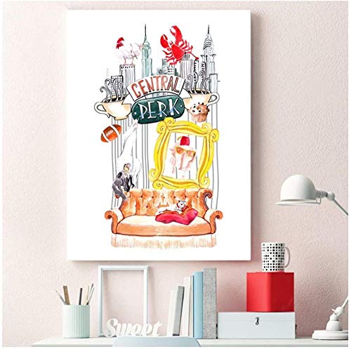 XIANGLL Cuadro En Lienzo，Impresiones de la Lona,Amigos TV Show Poster Impresiones Acuarela Arte Lienzo Pintura Amigo Sublimación Diseños Imagen Inicio Arte de la Pared Decoración / 50X70cm