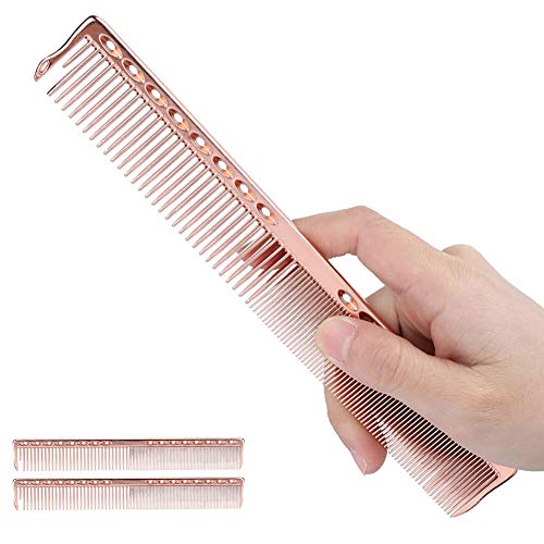 XiangXin Peine de peluquería, 2 Piezas de Peine de Corte de Pelo Fino, Acero Inoxidable, Peso Ligero, 4 Colores, peluquería para peluquería(Rose Gold)
