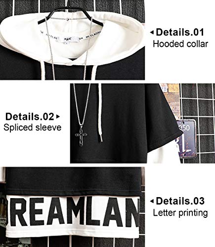 XIAOYAO Hombre Sudadera con Capucha Deportiva Manga Larga Hoodie Camisa de Entrenamiento Casual (Negro + Blanco, XXXL （Altura: 180-185 cm Peso: 75-85 kg）)