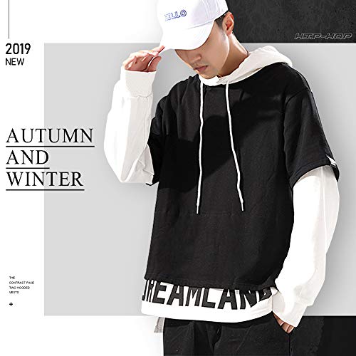 XIAOYAO Hombre Sudadera con Capucha Deportiva Manga Larga Hoodie Camisa de Entrenamiento Casual (Negro + Blanco, XXXL （Altura: 180-185 cm Peso: 75-85 kg）)