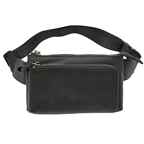 Xieben Vintage Leather Fanny Bolsa De Cintura para Hombres Mujeres Viajes Senderismo Corriendo Cadera Delgada Bum Cinturón Paquete Monedero Cartera Teléfono Celular Bolsa De Hombro Negro