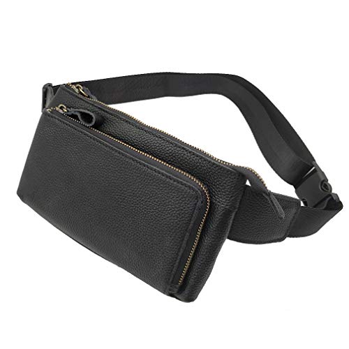 Xieben Vintage Leather Fanny Bolsa De Cintura para Hombres Mujeres Viajes Senderismo Corriendo Cadera Delgada Bum Cinturón Paquete Monedero Cartera Teléfono Celular Bolsa De Hombro Negro